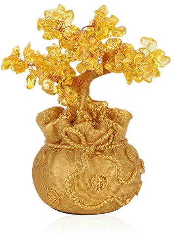 Gold Geld Baum, Feng Shui Baum Citrin Geld Baum Harz Glücksbaum Bonsai Statue Office Home Dekoration für Reichtum Viel Glück