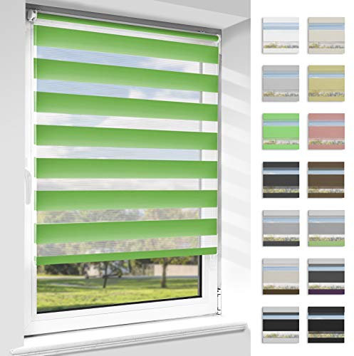 OUBO Doppelrollo Klemmfix ohne Bohren Duo Rollos für Fenster & Türen (Grün, 100cm x 140cm), Klemmrollo Seitenzugrollo Sicht und Sonnenschutz, Lichtdurchlässig und Verdunkelnd.