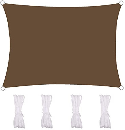 MEEYI Vela Rettangolare 2X5m Tenda da Sole Impermeabile Anti-UV 95% Impermeabile & Protezione Solare Antivento & Resistente a Strappi per Giardino Parco Patio, Marrone