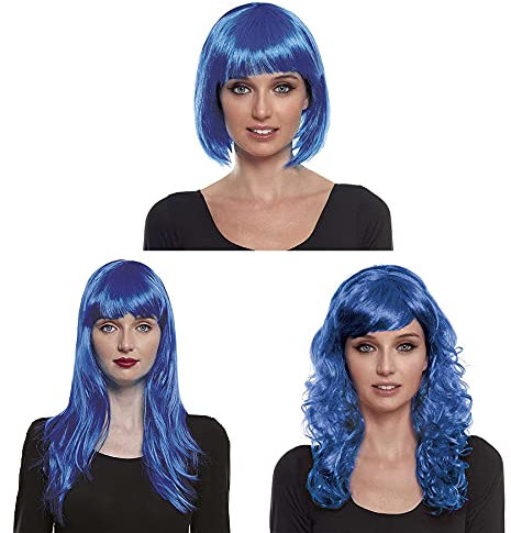 Kurze blaue Perücken Bob mit Pony Kostüme Karneval Party Cosplay Frau Erwachsene