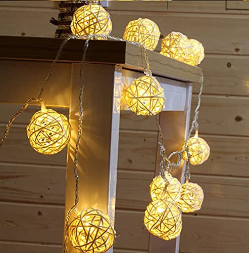 Rattan Ball String Lights, 2.2M 20LED Indoor Fairy Lights for Home Garden - Battery Operated (Warm)
