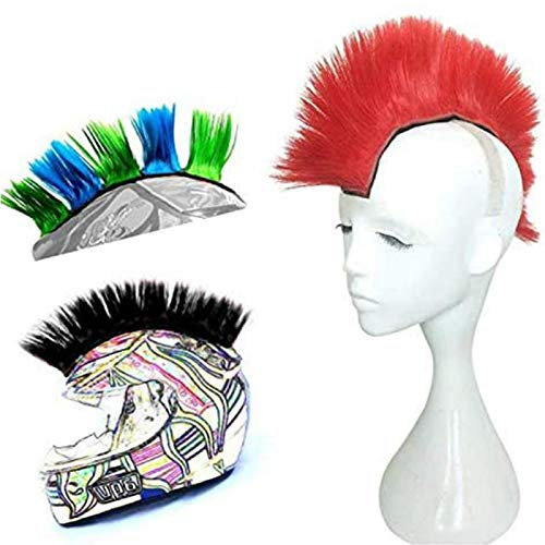 MOVKZACV Helm-Mohawk-Perücke, Motorradhelm-Mohawk-Perücke, synthetische Perücken, selbstklebende Mohawk für Motorradhelm, Falkenhelm, rot
