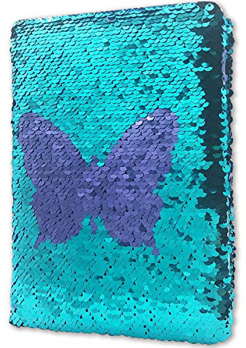 GINMLYDA Diario Segreto Bambina Paillettes, 20,5x14cm 80 Fogli a Righe Farfalla Quaderno Appunti Ragazza Paillettes Reversibile Glitter Diario Segreto Bambino Regalo Bambina 6 7 8 9 10 11 12Anni
