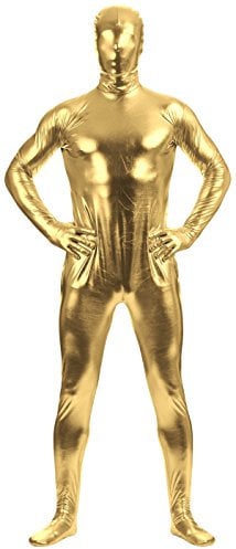 Aniler Unisex Metallic Glänzender Reißverschluss Zentai Stretchy Kostüm Cosplay Ganzkörper (groß, gold)