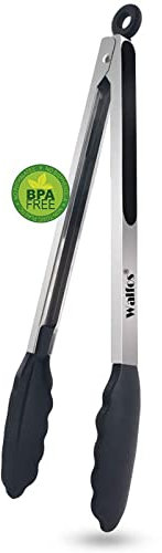 Walfos Kitchen Tongs - Heat Resistant 480℉ Cooking Tongs, Thickened Stainless Steel and BPA Free Silicone Tips, Great for Cooking, Grilling, Turning, 30 cm Food Tongs
