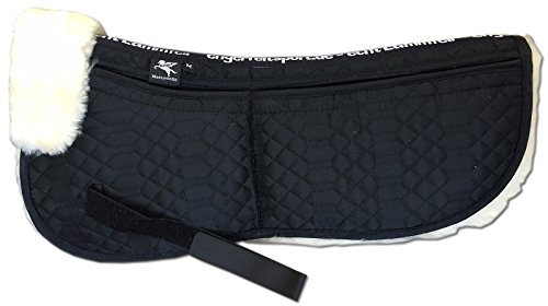 Engel Reitsport | SAKIS1AP-S-SCH-MED | Sattelkissen aus echtem Merino Lammfell | Korrektur Aufpolsterbar | mit Fellrand vorne | S | Stoff schwarz Fell med.