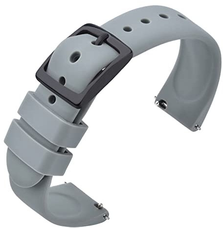 ANNEFIT Uhrenarmband 18mm Silikon, Schnellverschluss Kautschuk Armband mit Schwarz Schnalle für Herren Damen (Hellgrau)