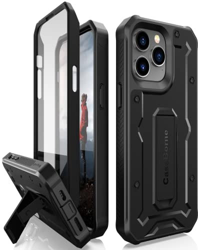 CaseBorne Kompatibel mit iPhone 14 Pro Max Hülle, Robustes Zweischicht-Ganzkörper-Ständergehäuse mit Bildschirmschutz - Schwarz