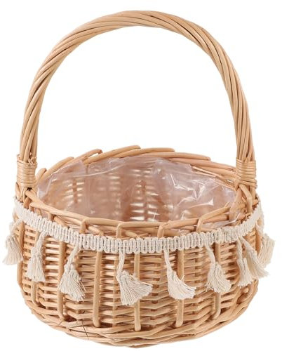 Cabilock Hochzeit Blumenkorb Mit Henkel Rattan Weidenkorb Picknickkorb Braut Blumenkorb Obstkorb Aufbewahrungskorb Rattan Korb Blumenkinder gewebte Korb für Hochzeit Landhaus Deko