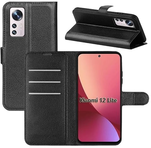 betterfon Handyhülle Kompatibel mit Xiaomi 12 Lite | Premium Qualität TPU Klapphülle für 12 Lite mit Kartenfächern | Magnetverschluss Handyhülle | Schwarz