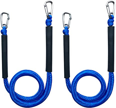 4ft Bungee Dock Lines for Boat, Dock Mooring Ropes (Blue, 4ft Two Hooks)