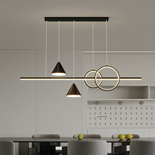 LED Pendelleuchte Esstisch Dimmbar Küche Hängelampe 120CM Hoehenverstellbar Esszimmerlampe Modern Hängeleuchte für Schlafzimmer Büro Hotel Kronleuchter inkl. Fernbedienung (Schwarz, L100CM)