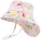 LACOFIA Baby Sonnenhut Mädchen Baumwolle Kleinkind UV Sommer Mütze Verstellbarem Kinder Breiter Krempe Strand Cap Fischerhut mit Bindebändern und Nackenschutz Rosa 6-18 Monate