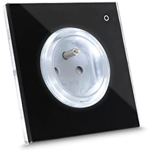 iotty OFR PLUS prise murale connectée compatible avec Google/Alexa/Siri/IFTTT, contrôle à distance par iOS/Android, suivi de la consommation, plaque tactile rétroéclairée, verre trempé, noir
