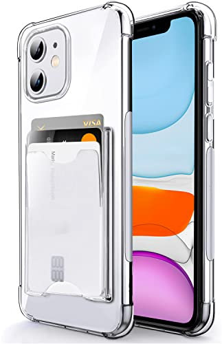SHIELDS UP Designed for iPhone 11 Case, Wallet Minimalist Case with Card Holder [3 Cards], Transparent Slim Shockproof TPU Bumper Cover for iPhone 11 6.1 inch- Clear