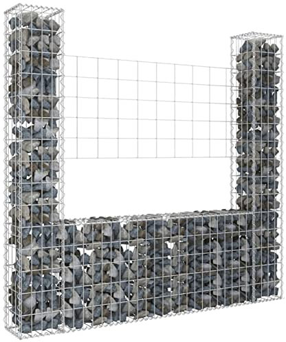 junzai Mesh Wire Panels,Aviary Mesh,U-shape Gabion Basket with 2 Posts Iron 140x20x150 cm