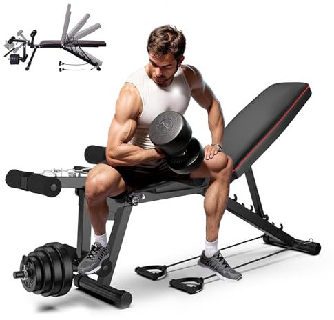 ilbcavne Hantelbank Verstellbar Sit-Up-Bank, Multifunktion Trainingsbank Set Mit Beinstrecker Und Beinbeugung, Home Training Gym FüR GanzköRpertraining,Max. 200kg Gewichtsbelastung