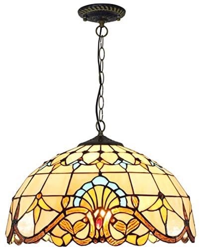 PAZWAHF Vintage Tiffany Hängelampe Buntglas Kronleuchter 40cm Breite 90cm Höhe Pendelleuchte Mittelgroß Wohnzimmer Küchen Insel