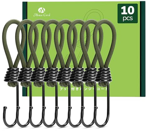 Abma Cord Spanngummi mit Haken 13cm 10 Stück Expander mit Haken Kurz Gummispanner Planenspanner Haken für Plane, Netze, Zelte, Anhängerplane, Banner - Armee Grün