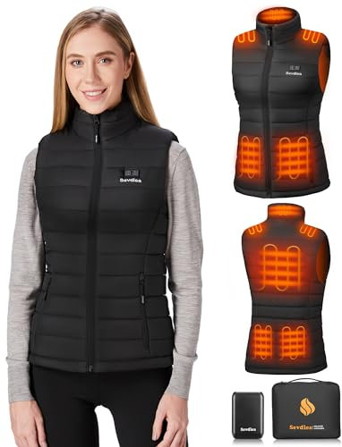 Sevdiea Gilet Chauffant Femme avec Batterie Incluse de 16000mAh 7.4V, Gilet Chauffant Electrique, Pour Les Sports De Plein Air (Noir, L)