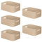 W&H 5 PCS Plastic Storage Baskets, Medium Kitchen Storage Boxes with Handle, Cupboard Organiser Boxes, Plastic Baskets for Shelves, Bathroom, Office, Home - 25×17×10cm (Beige)
