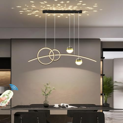 Lanekd LED Pendelleuchten Dimmbar 45W Esstisch Esszimmer Hängeleuchte/Hängelampe Wohnzimmer Küche Hängend Lampe Modern Ring Designer Kronleuchter mit Fernbedienung Pendellampe (Schwarz, L120cm)