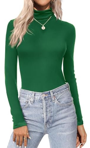 VEARZ® Ladies Plain Long Sleeve Polo Neck Stretch Top Women Turtle Neck Jumper Shirt, Bottle Green, M/L (UK 12-14)