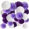 Pompons Deko, 24 Stück Seidenpapier Pompons Deko, Seidenpapier Pompons, SeidenpapierPompons Papier Blume, 3 Farben und 3 Größen, für Hochzeitsparty Dekorationen, Lila, Helllila, Weiß