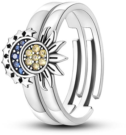 QIKAOLA 925 Sterling Silber Offene Ringe für Frauen Daumenring Stern/Mond/Blume/Schmetterling Zierlicher Ring Stapelbare Ringe Verstellbarer Ring