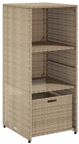vidaXL Gartenschrank, Geräteschrank mit viel Stauraum, Beistellschrank Schrank mit Türen, Balkonschrank Terrassenschrank, Beige Poly Rattan