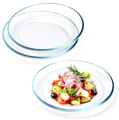 NUTRIUPS 3 Stück 20,3 cm Glasteller, klare Dessertteller aus gehärtetem Glas, Glasteller-Set für Vorspeisen, Obst, Kuchen, Salat, spülmaschinen- und mikrowellengeeignet
