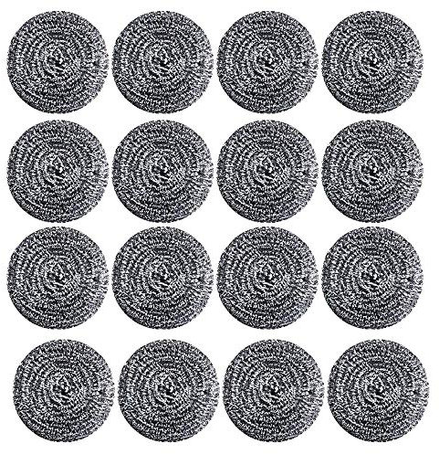Qoekacy 16 esponjas de acero inoxidable, estropajos para utensilios de cocina, bolas para eliminar el óxido y sucio limpiador de utensilios de cocina