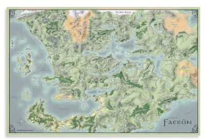 Faerun Forgotten Realms Karte Gaming-Poster, dekoratives Gemälde, Leinwand-Wandkunst, Wohnzimmer-Dekoration, Poster, 12x18 Zoll (30x45cm)