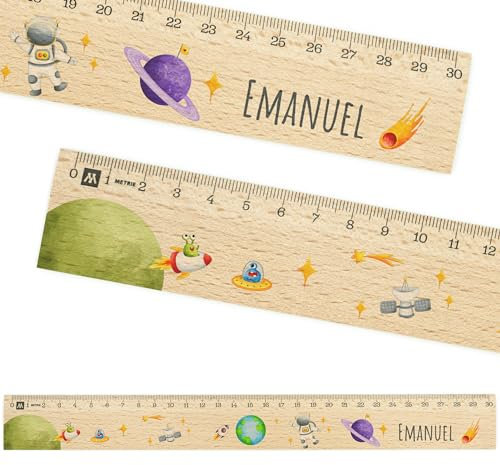 Lineal personalisiert für Kinder 30cm aus Holz - UV-Druck- Lineal mit Namen - Geschenke für die Einschulung und Schulstart - Geschenkideen Schultüte - Schulbedarf Junge/Mädchen - Astronaut