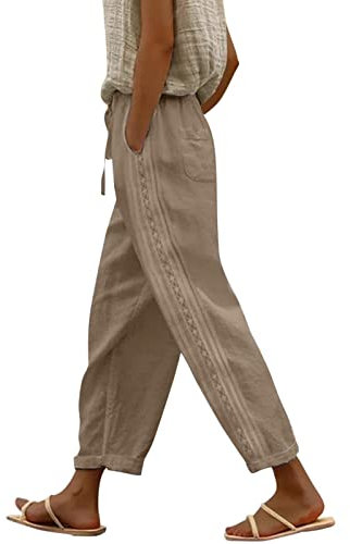 ZGIDDAZ Pantalon Fluide Femme Été Pantalon Baggy Femme Pantalon Fluide Lin Palazzo Pantalon 7/8 Femme Été Chic Et Elegant Taille Elastique Pantalon Droit Femme Grande Taille Taille Haute