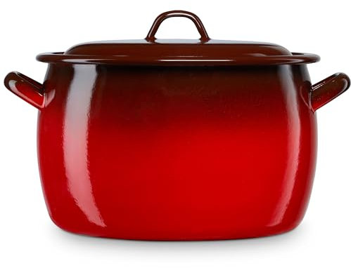 briebe Marmite bombée de cuisine à induction 18 cm, casserole 4 L avec couvercle en acier émaillé vitrifié, compatible vitrocéramique, feu, gaz, four, Ignea Vintage Rouge