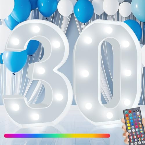 Color Changing Light Up Numbers, 30th Birthday Decoration for Woman Man, 34 Colors Marquee Numbers Sign for Party Decor 30th Wedding Anniversary Decor, 30 Birthday Centerpieces Table Decor, Number 30