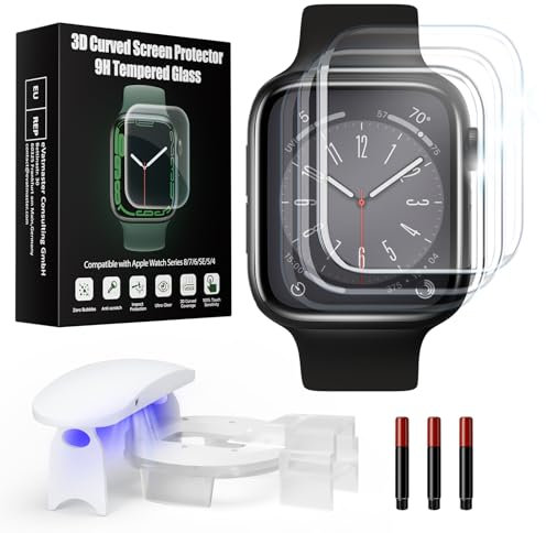 Protector de Pantalla Para Apple Watch Series 9 8 7 41 mm, Alta Definición, Anti - raspado Película de Vidrio Templado Compatible con iWatch 9/8/7 41mm 3Pack