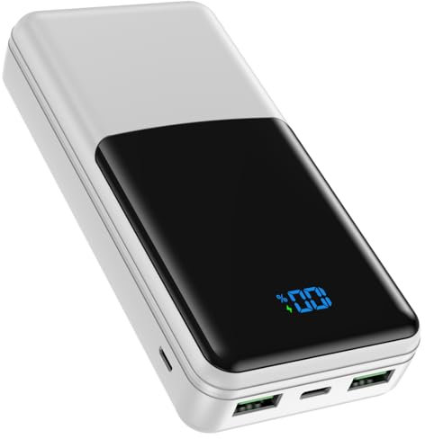 Coblob Power Bank 27000mah, Powerbank Fast Charging with Usb C, External Battery Pack, Mobile Phone Portable Charger with LED Display, PD 3.0 QC 4.0 Charging Bank with 3 Outputs & 2 Inputs (White)