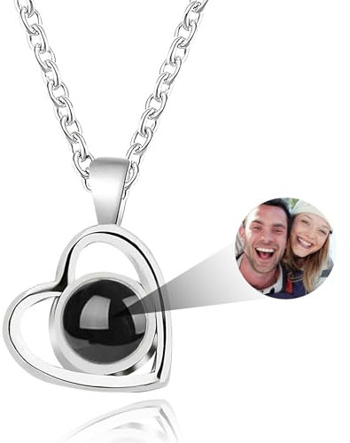 JONZIN Personalisierte Halskette mit Bild Projektion-Kette mit Foto und Vielfältiges Projektion Foto Anhänger im Stein Muttertaggeschenk für Mama,Freundin & Frauen zum Geburtstag (Herzform)