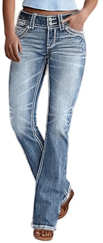 AprPith Damen Bootcut-Jeans mit mittlerer Taille, Reißverschluss, dehnbar, schmal, lässig, Doppelknöpfe, ausgestellte Denim-Hose mit abgenutzter Tasche