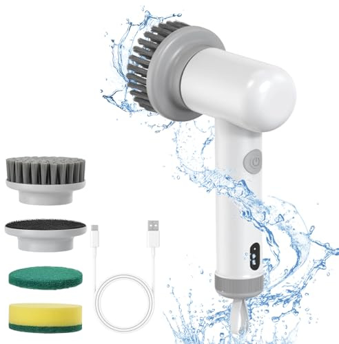 Power Spin Scrubber Cordless - Electric Spin Scrubber with 2 Speeds. Handheld Electric Cleaning Brush for Floor & Cars. Comes with 3 Replaceable Brush Heads for Kitchen & Bathroom.