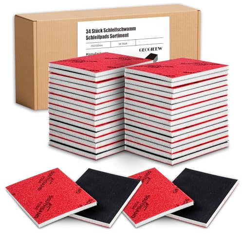 36 Stück Schleifschwamm, 500-600 Körnung Schleifblock, Weichschaum Sand Block Nass Trocken Schleifpapier für Modell Trockenbau Metall Holz Möbel Polieren