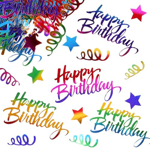 BETESSIN Tischdeko Geburtstag Bunt - 100 Stück Happy Birthday Konfetti mit Luftschlangen & Stern Motiven - Streudeko Geburtstag - Geburtstagsdeko Tisch - Tischdekoration für Junge und Mädchen