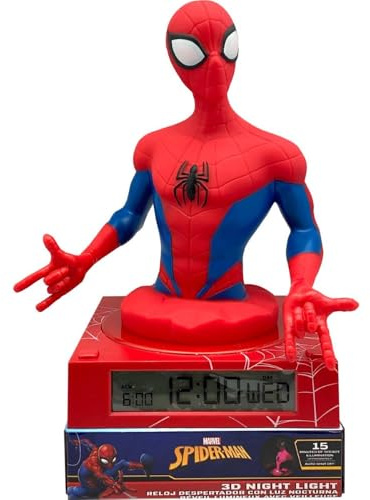 CARTOON Marvel Spiderman 3D Lampe mit LED-Wecker, Nachtlicht, 3D-Charakter mit integriertem Digitalwecker