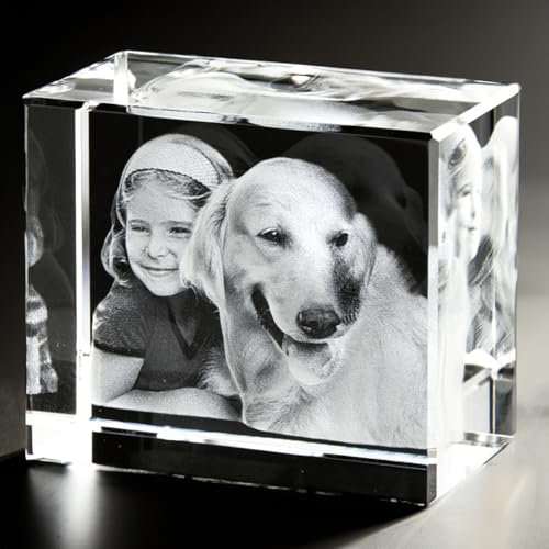 contento 3D Gravur Glasfoto | dein Lieblingsfoto in einen exklusiv gelaserten 3D-Kristall | bis 4 Personen/Tiere | Größe: Glasblock, L Querformat 100x70x60mm