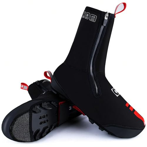 SECXEO Neopren Überschuhe Fahrrad Winter Thermo Wasserdicht MTB Schuhe überzieher Regenschutz Reflektierende Radschuhe überzug für Herren Damen, Schwarz M