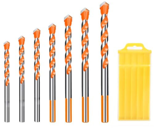 FTXanty Betonbohrer Fliesenbohrer Set Glasbohrer 7 Stück 7-tlg 3-12mm Holzbohrer Steinbohrer Keramikbohrer Multifunktionaler Bohrer für Metall Holz Beton Mauerwerk Fliesen Kunststoff Glas