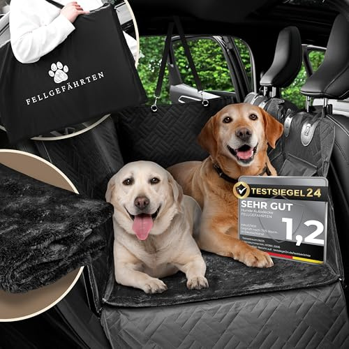 Fellgefährten Hundedecke Auto Rückbank – Innovative Autoschondecke mit festem Boden zur Rücksitz-Erweiterung – Universell passend – Abnehmbare, gemütliche Decke für Hunde