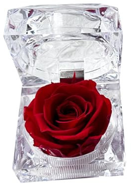 Konservierte Rose in Ringbox, 4,8 x 4,8 x 4,5 cm, Ewige Echte Rose, Geschenk für Frauen, Muttertag, Jahrestag (Red)